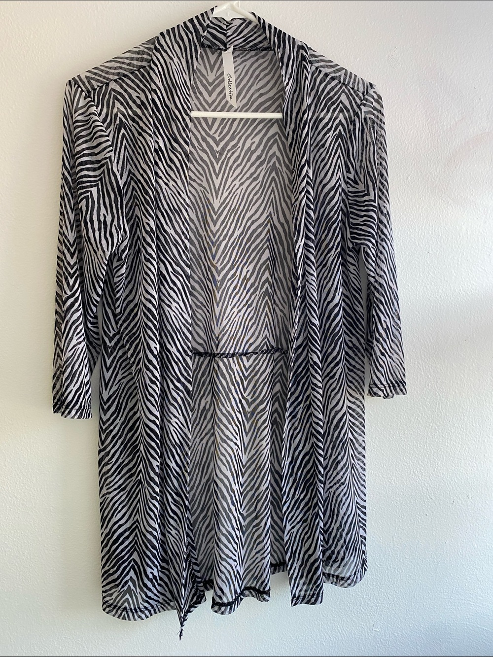 NY Collection Zebra-Print Open Mesh Cardigan Coverup - Black & White